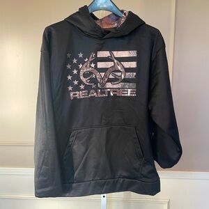 Realtree by Staghorn Green Black Hoodie men's deer rack American flag camo USA L